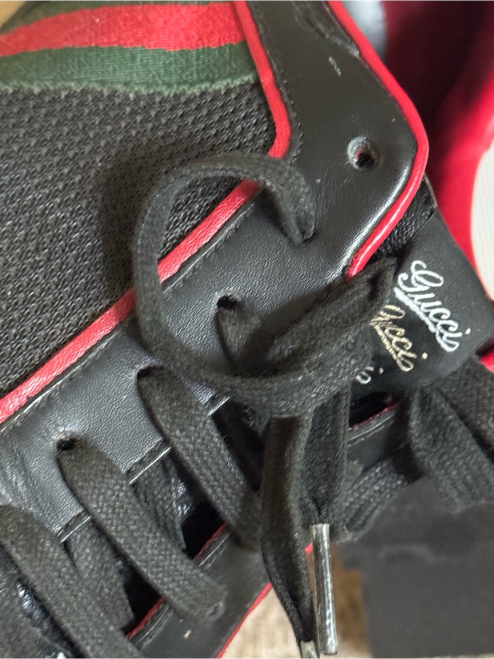 Gucci Black Leather Shoe with Red Trim